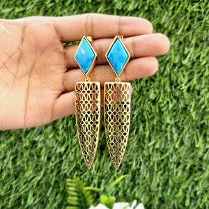 Hypoallergenic <b>earrings</b> kite shape sodalite turquoise black onyx gemstone dangle <b>earring</b> 18k gold plated filigree design <b>earring</b> - Product Image 5