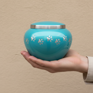 Nouvelles urnes funéraires pour animaux de compagnie en métal bleu aqua de qualité supérieure, élégantes, durables et avec couvercle sécurisé, souvenir commémoratif pour les cendres de chiens et de chats, gravure personnalisée - Product Image 3
