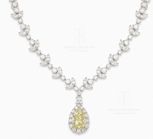 Elegant <b>necklace</b> in 18K white gold with fancy yellow pear diamond floral design surrounded by brilliant lab grown white diamonds - Product Image 4