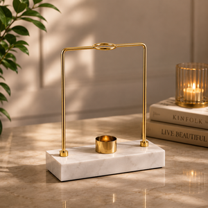 Porte-bougie en marbre de qualité supérieure, élégant avec accents dorés, pour une décoration de table luxueuse et une présentation contemporaine à la maison - Product Image 1