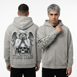 Heavyweight 400GSM Beige Angel Statue Graphic <b>Zip</b> Up Hoodie Vintage Stone Wash Mens Streetwear Full <b>Zip</b> <b>Hooded</b> Sweatshirt - Product Image 1