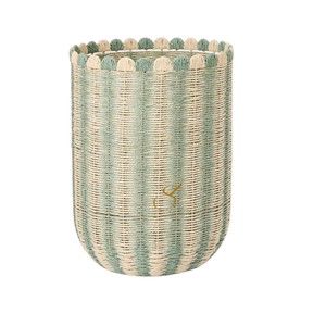 Cesta de mimbre bohemia a rayas con borde festoneado para plantas, juguetes o flores, diseño único. - Product Image 4