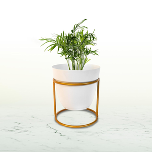 Pot de fleurs en métal blanc avec support en fer, porte-plantes surélevé moderne pour la décoration intérieure, jardin, salon - Product Image 1