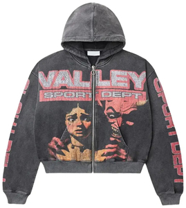 Boxy Fit Streetwear High-end Custom Men's Heavyweight Knitted Cotton DTG Print Graphic <b>Zip</b>-Up Rhinestone Hoodie - Product Image 1