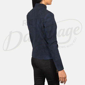 High Quality Custom Logo <b>Suede</b> Leather <b>Jacket</b> for Women Wholesale Navy blue <b>suede</b> biker <b>jacket</b> for women made from soft Leather - Product Image 5