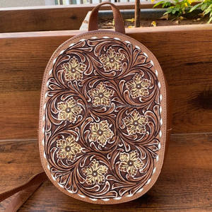 กระเป๋าเป้สะพายหลังขนาดเล็กทำด้วยมือสำหรับผู้หญิงกระเป๋าสะพายหลังหนังวัวแท้ลายดอกไม้ตะวันตกพร้อมกระเป๋าสะพายข้าง - Product Image 2