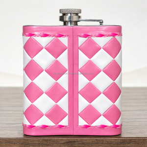 Nouvelle gourde vintage 2026 en cuir de vachette véritable à carreaux, porte-vin de poche en acier inoxydable, idéale pour les cadeaux – Vente chaude - Product Image 6