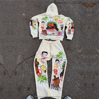 Ensembles de jogging 2 pièces à capuche personnalisés avec logo OEM, imprimés sur écran, 100 % coton épais, survêtements streetwear, coupe-vent zippé