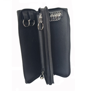 Étui à clés en cuir PU pochette pour hommes femmes Double fermeture éclair porte-clés 6 crochets en acier inoxydable fermeture noire produit porte-clés - Product Image 1