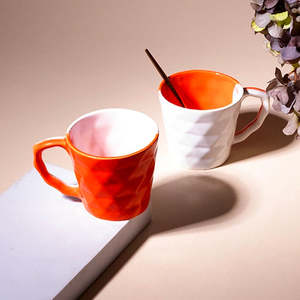 <b>Set</b> of 2 Multicolored Diamond Engraved Ceramic <b>Tea</b> <b>Cups</b> - Product Image 2
