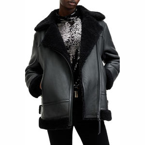 Genuine Women Sheep Skin Bomber Jacket <b>Fur</b> Collar Soft <b>Leather</b> Dyed Waterproof Winter Outerwear Casual Fashion Lifestyle - Product Image 1