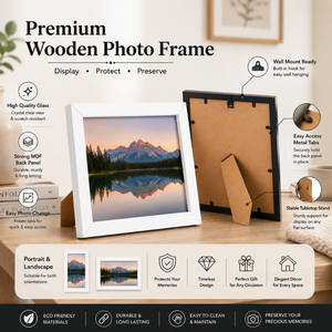 Modern <b>White</b> Wooden Photo <b>Frame</b> | Minimalist Tabletop Picture <b>Frame</b> Decorative Landscape Photo Display for Living Room, Bedroom - Product Image 4