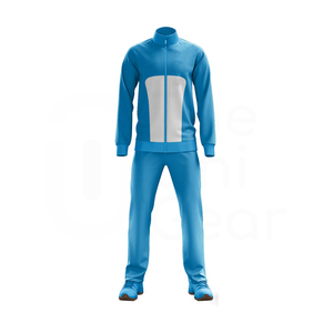 Ensemble de survêtement pour homme, bleu, avec blocs de couleur, veste zippée à col montant et pantalon, style décontracté, pour l'automne - Product Image 1