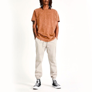 Men's Casual Solid Acid Wash T-Shirt 100% Cotton Knitted Breathable Customizable Premium Fabric O-Neck Regular Fit for Outdoor - Product Image 1