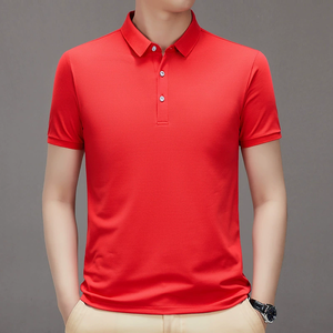 Polo homme haut de gamme en coton, manches courtes, col à revers, broderie violette, design personnalisé OEM. - Product Image 4