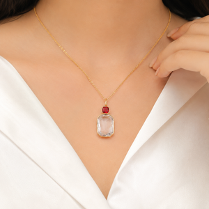 Geometric Gemstone Emerald Cut Crystal Quartz Brass Buddhism Fashion Pendant 18K Gold Plated Minimalist Statement Bezel Setting - Product Image 3
