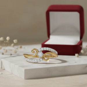 Bague de fiançailles en or et diamants pour femme avec design en spirale en forme de S - Bijoux fins pour cadeau d'anniversaire - Product Image 1