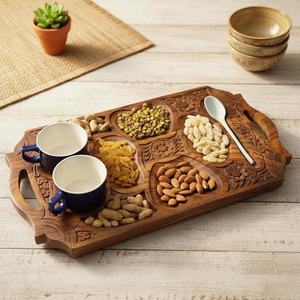 Hand Carved Wooden Dry Fruit <b>Tray</b> <b>Large</b> Rustic <b>Serving</b> Platter Festive Serveware - Product Image 1