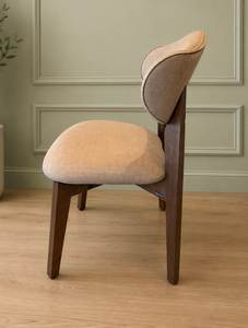 Upholstered <b>Dining</b> <b>Chair</b> with Curved Back, Beige Fabric Seat, Solid Wood Tapered Legs - Product Image 2