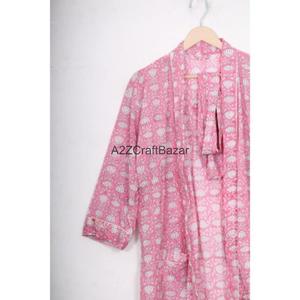 Fait main, 100% coton, imprimé numérique floral, col en V, fermeture à cordon, manches trois-quarts, respirant, toutes saisons, pour femmes - Product Image 3