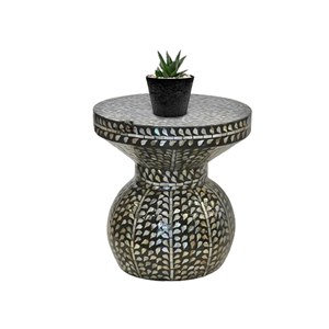 Tabourets en forme de sablier avec incrustations de coquillages, mosaïque de nacre naturelle pour la décoration intérieure - Product Image 4