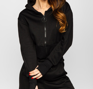 Conjunto Deportivo con Capucha para Mujer, Color Negro, Estilo Casual, Pantalones Jogger, Manga Larga, Cintura Elástica, Corte Holgado, Ropa de Otoño, 100% Algodón - Product Image 6