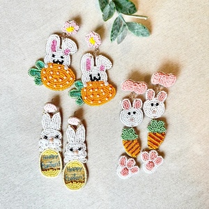 Export Quality Beaded Bunny Earrings Happy Easter Day Pearl <b>Sequin</b> Rabbit Statement Dangle Festive Earrings for Women and Girls - Product Image 3