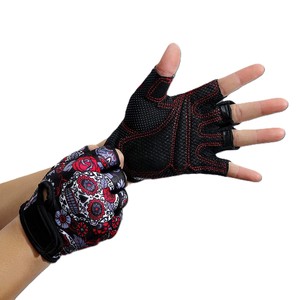 Gants de fitness demi-doigts en maille avec imprimé tête de mort, sangle de poignet réglable, antidérapants, unisexes, pour musculation et cyclisme - Product Image 2