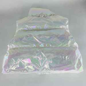 <b>Women's</b> Holographic <b>Long</b> Puffer Vest Iridescent Shiny Bubble <b>Gilet</b> Lightweight Winter Warm Sleeveless Fashion Streetwear Hooded - Product Image 2