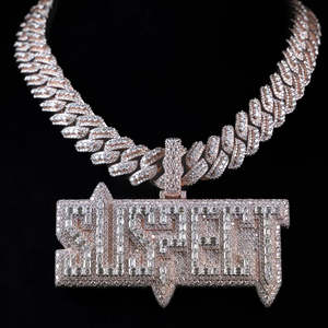 Collar de Cadena Cubana Hip Hop Personalizado de Plata de Ley 925 con Colgante de Nombre con Diamantes de Moissanita y Baño de Oro Rosa - Product Image 6