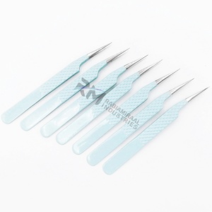 Pince à épiler RMI bleue thermolaquée, en acier inoxydable, à pointe droite, avec poignée diamantée, pour manucure de précision, 10 mm, ensemble - Product Image 1