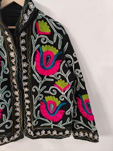 Veste en coton brodée de style chinois, col mandarin, manches trois quarts, motif floral, veste courte d'automne pour adultes - Product Image 4