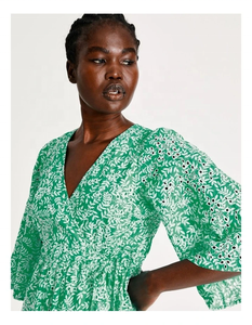 100% coton semi-transparent imprimé manches 3/4 coupe régulière col en V imprimé all-over cravate à la taille robe portefeuille - Product Image 4