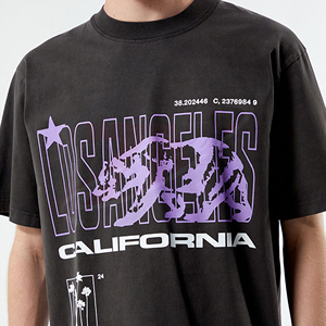 T-shirt noir surdimensionné pour homme avec imprimé Los Angeles California violet, manches courtes, col rond, style streetwear, en coton - Product Image 3