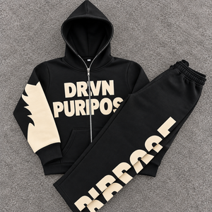 Heavyweight Unisex Jogger Tracksuit Custom Graphic Screen Print Full <b>Zip</b> Hooded <b>Sweatshirt</b> Pants Set Streetwear Wholesale - Product Image 3