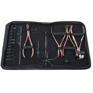 New <b>Hair</b> Extension <b>tools</b> Kit 2-Hole Crimping <b>Tool</b> Tape in Plier Pulling Loop Mini Scissor Beads <b>Removal</b> Plier Sectioning Clips - Product Image 1