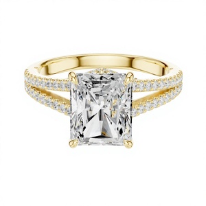 Bague de luxe en or jaune avec diamant taille émeraude certifié IGI, plaqué rhodium, pour femme - Bijou élégant pour fiançailles, mariage et soirées - Product Image 1