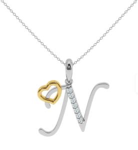 Colgante de Diamante con Inicial N, Amor Eterno, Romántico, con Escritura de Amor - Product Image 3