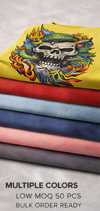 เสื้อยืดสตรีทแวร์ลายกราฟิกผู้ชายทรงโอเวอร์ไซส์ ผ้าหนา 100% คอตตอน 220 กรัม เป็นมิตรกับสิ่งแวดล้อม พิมพ์ลายด้านหน้าตามสั่ง ผ้าแฟลนเนล แบรนด์ส่วนตัว - Product Image 3