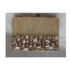 <b>White</b> Resin <b>Clutch</b> with Beaded Handle and Chain Handmade Designer Evening Purse Women Party <b>Bag</b> Wholesale Bulk - Product Image 6