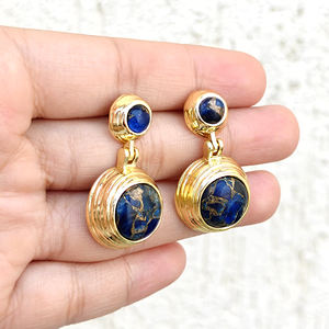 Nouvelles boucles d'oreilles pendantes en forme ronde, saphir mohave, cuivre, turquoise, plaquées or 18 carats, bijoux fantaisie, boucles d'oreilles tendance. - Product Image 4