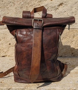 Luxury Men Leather <b>Roll</b> Top <b>Backpack</b> Expandable Travel Rucksack Professional Laptop Bag Manufacturer LTBP-0202 - Product Image 1