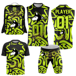 Mashadi IMPEX 7V7 Kit d'uniforme de football imprimé par sublimation Noir Vert Camouflage Logo Husky Maillot Short Sac à dos Anti-humidité - Product Image 1