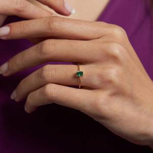 <b>Solitaire</b> Emerald <b>Ring</b> For Women 925 Sterling <b>Silver</b> 14K Gold Plated Green Stone Jewelry Gift For Her - Product Image 1