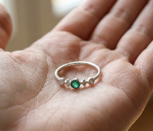 Natural <b>Emerald</b> 925 Sterling Silver Beaded <b>Band</b> <b>Ring</b> | Diamond Accent Handmade Fine Jewelry Gift for Women Wholesale Price - Product Image 1