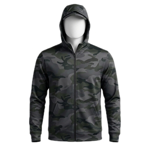 Sweat à capuche de chasse coupe courte et oversize pour homme, en softshell coupe-vent 500 g/m², avec broderie appliquée, fermeture éclair effet vieilli et impression personnalisée - Product Image 1