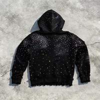 Sudadera con capucha personalizada para hombre con diseño de estrellas de cristal y cielo estrellado, sudadera con capucha gruesa con efecto desgastado y pedrería.