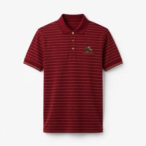 Polo unisexe NEXTEX à fines rayures, bordeaux et or, en coton piqué, à manches courtes et col polo - Product Image 1