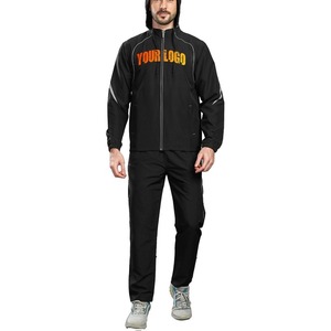 Custom Men's Black Nylon Windbreaker Tracksuit Reflective Jogging Slim Fit Premium Sportswear <b>Set</b> - Product Image 1