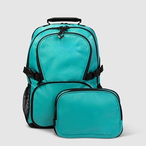 Cheerleading Printed Polyester <b>Backpack</b> Custom Teal Turquoise <b>Black</b> Trim Multi Pocket Buckle Strap Bulk Logo OEM - Product Image 2